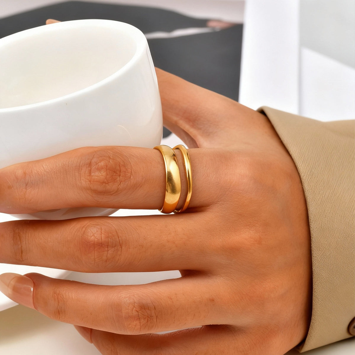 Design Line Ring Women's Stainless Steel Hollow Round Open