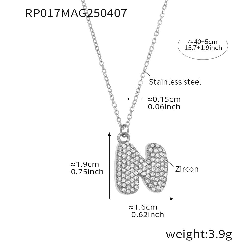 Planderful 26 Letter Zircon Necklace Gold Plated Hip Hop