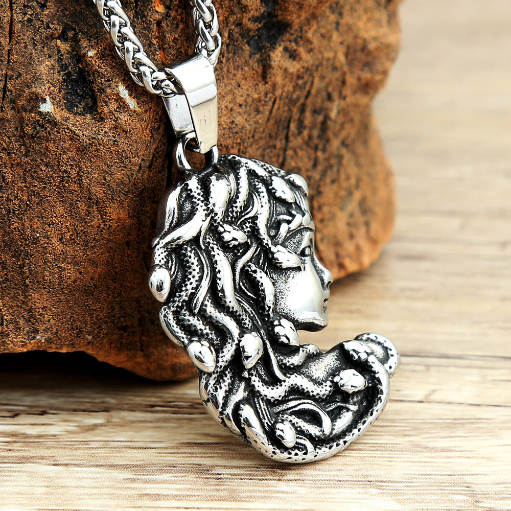 Planderful Medusa Necklace Stainless Steel Snake Pendant For Men Bold Greek Myth Jewelry Gift
