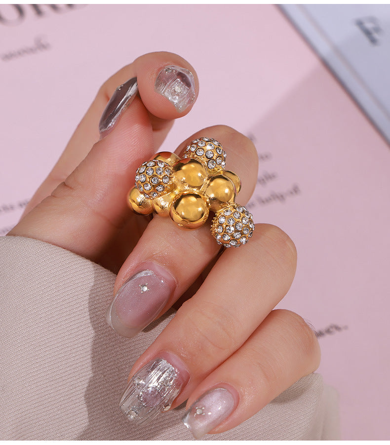 Luxurious Titanium Steel Ring with Zircon Accent - Elegant Everyday Genie Collection Piece