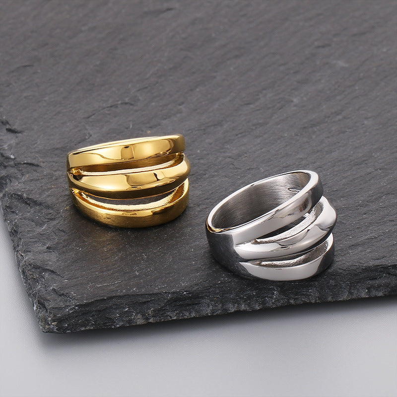 Neutral Style Geometric Three-Layer Irregular Wide Ring Casting Minimalist Style Men's And Women'S