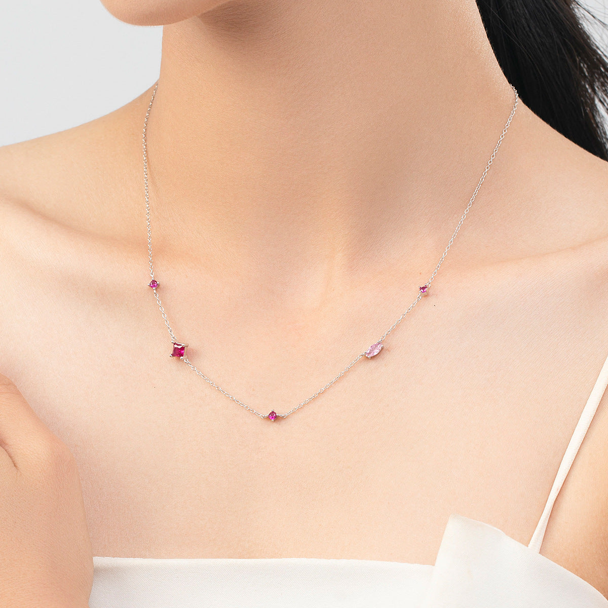 925 Sterling Silver Geometric Zircon Necklace