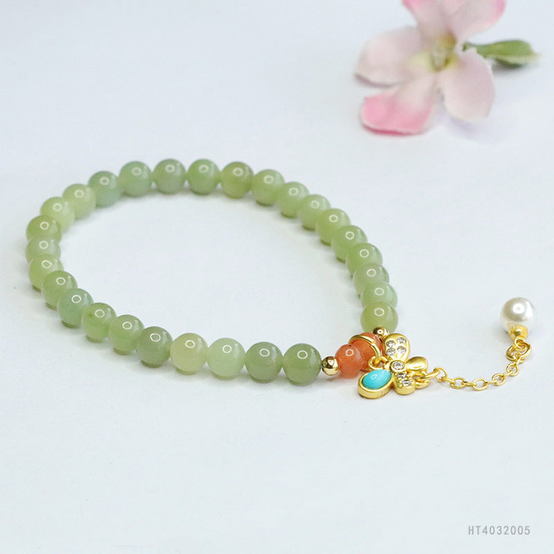 Qingshui Hetian Jade Butterfly Tassel Bracelet