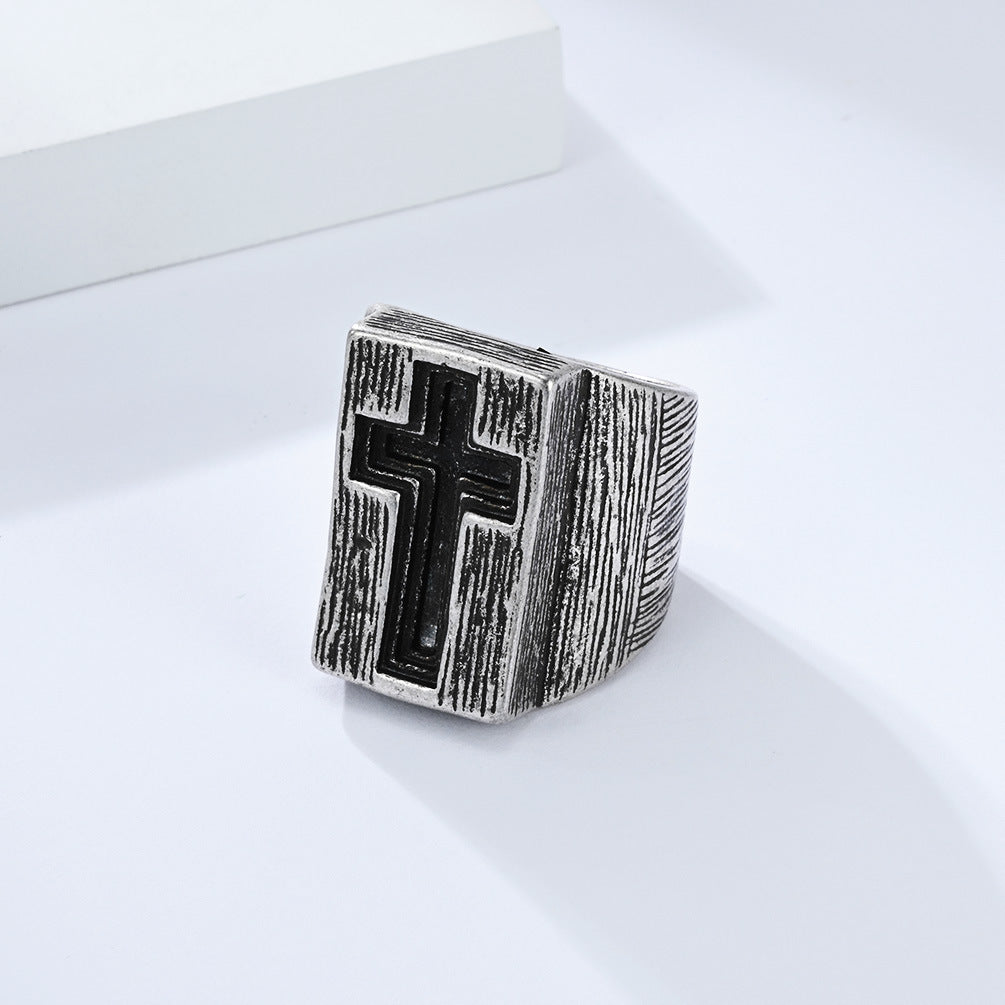 Planderful Titanium Steel Ring For Men Retro Cross Design Hip Hop Punk Niche Style Durable Dominant Finger Jewelry