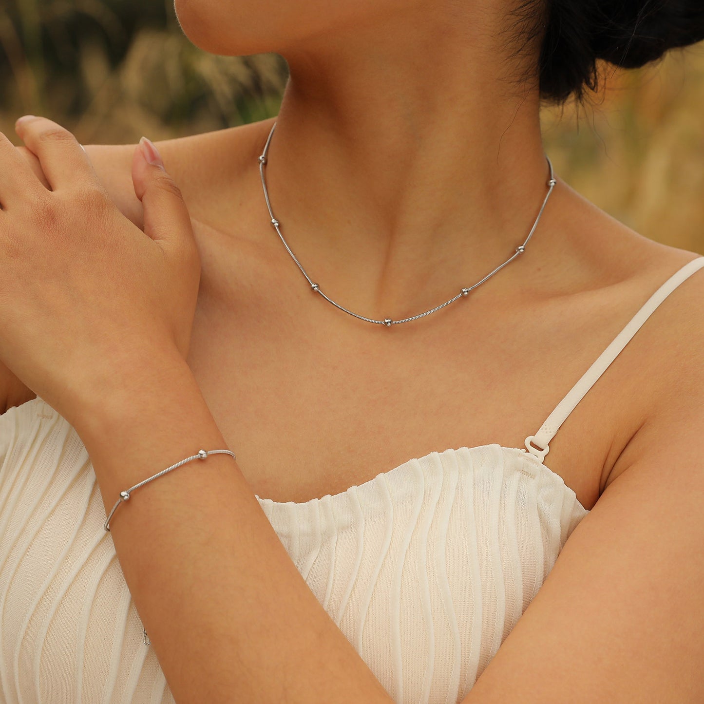 Necklaces Stainless Steel Round Bead Spacer Women's Necklace Bracelet