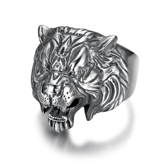 Tiger Head Stainless Steel Ring For Men Retro Punk Bold Statement Planderful Collection Everyday Genie