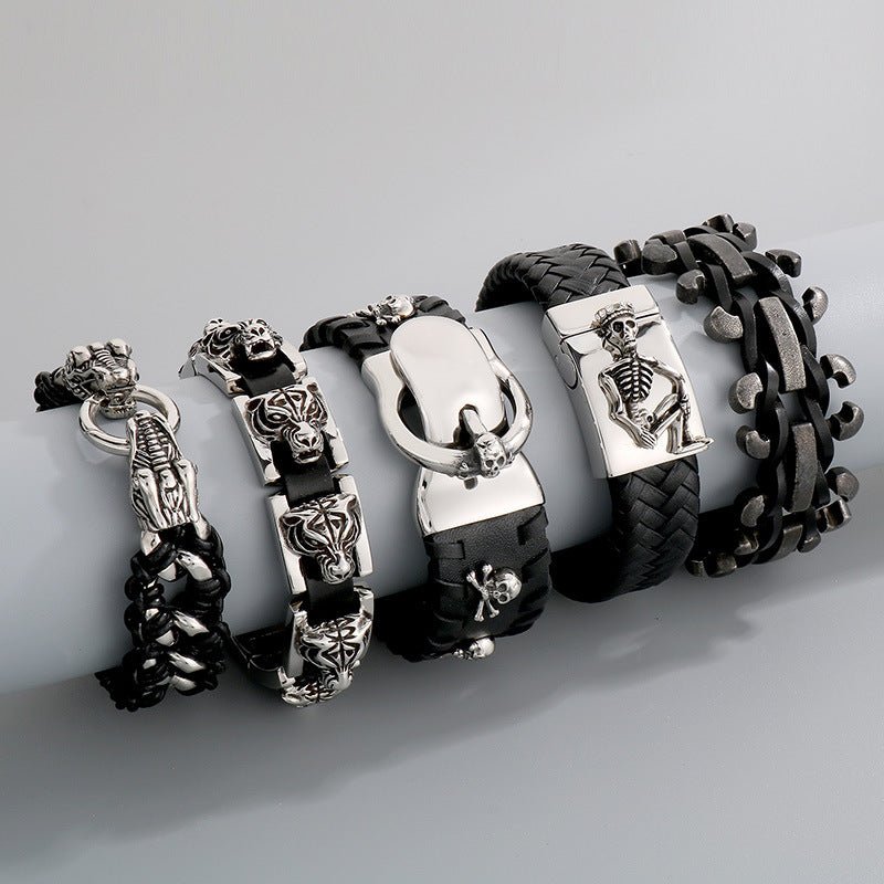 Halloween Skull – Tiger Head Faucet Stainless Steel Men's Wide Bracelet
