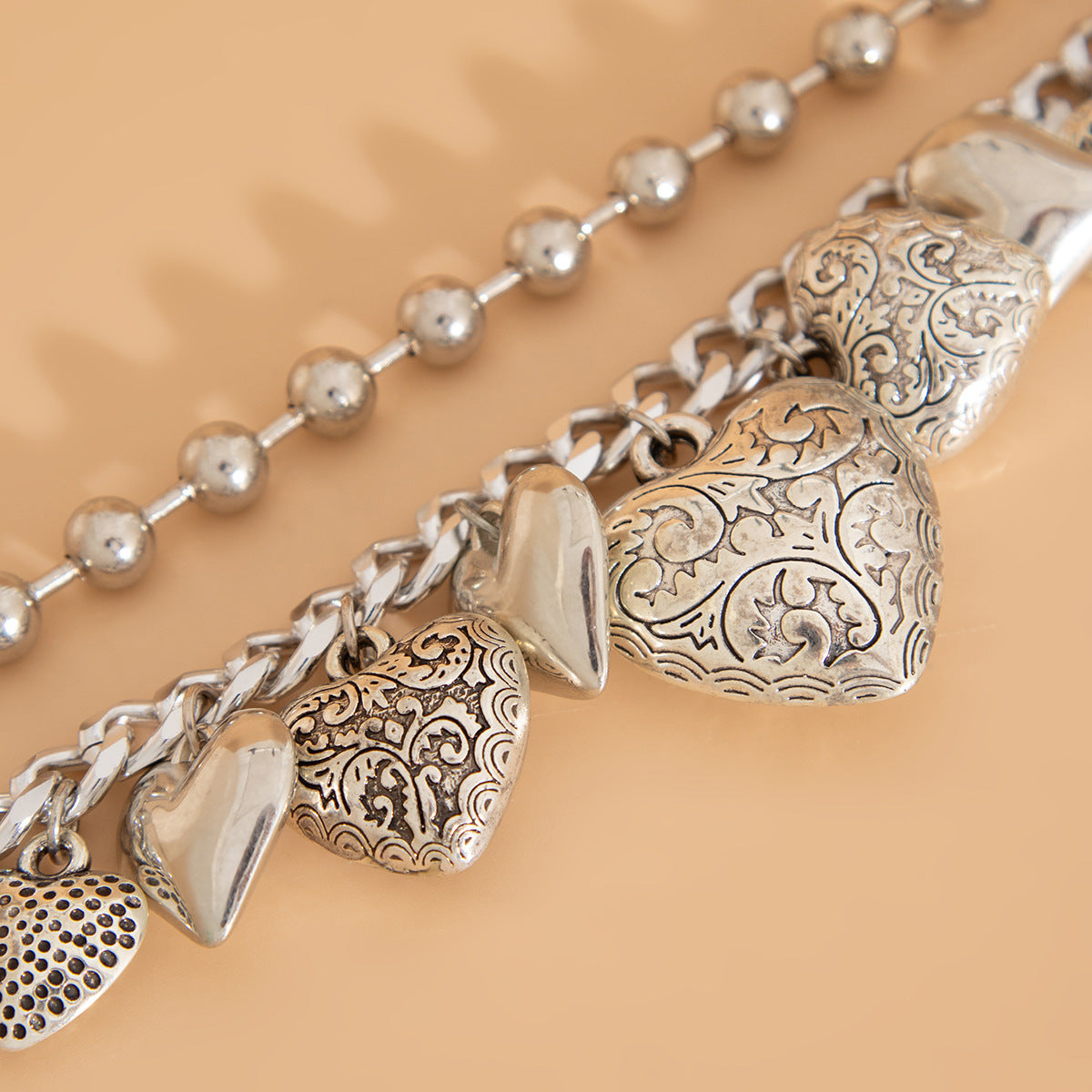 Vintage Heart Copper Bead Necklace