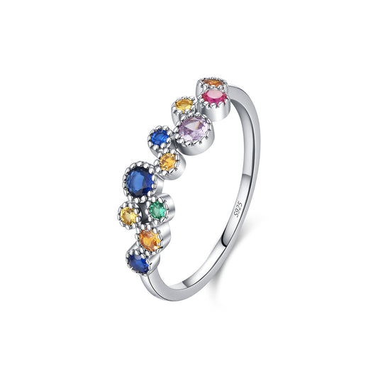 925 Sterling Silver Bow Rainbow Irregular Zircon Ring