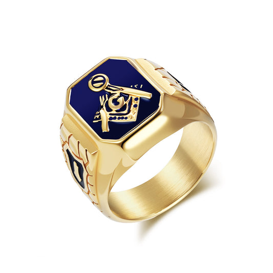 Planderful Masonic Ring for Men Titanium Steel Retro Style