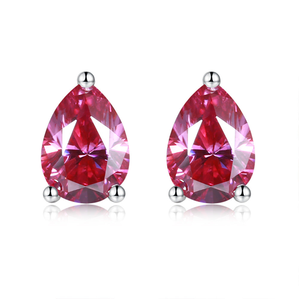 1.0 Carat Pear Shaped Colourful Moissanite Silver Stud Earrings