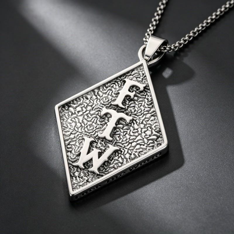 Hip Hop Rock Rhombus Tag Punk Style Letters Ftw Number 666 Stainless Steel Necklace