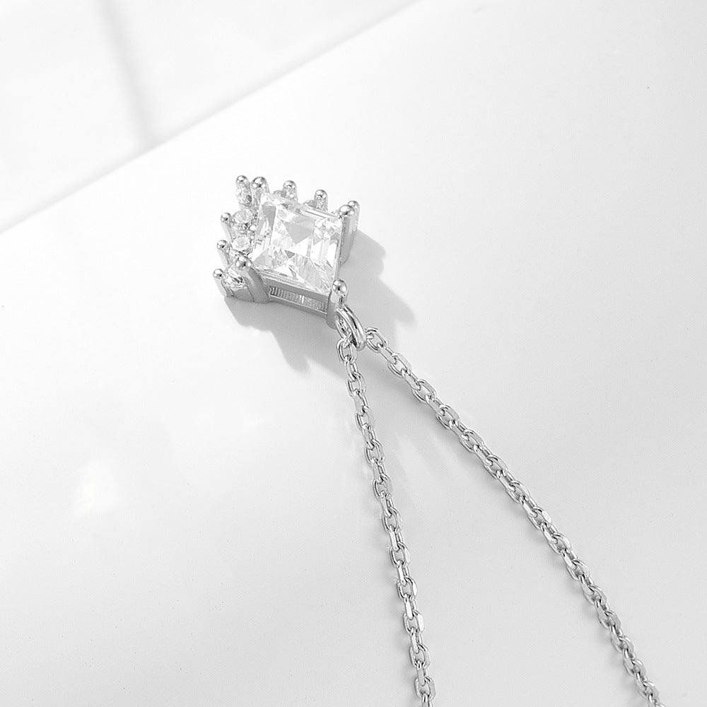 925 Sterling Silver Geometric Rhombus Zircon Pendant Necklace Style Versatile Necklace