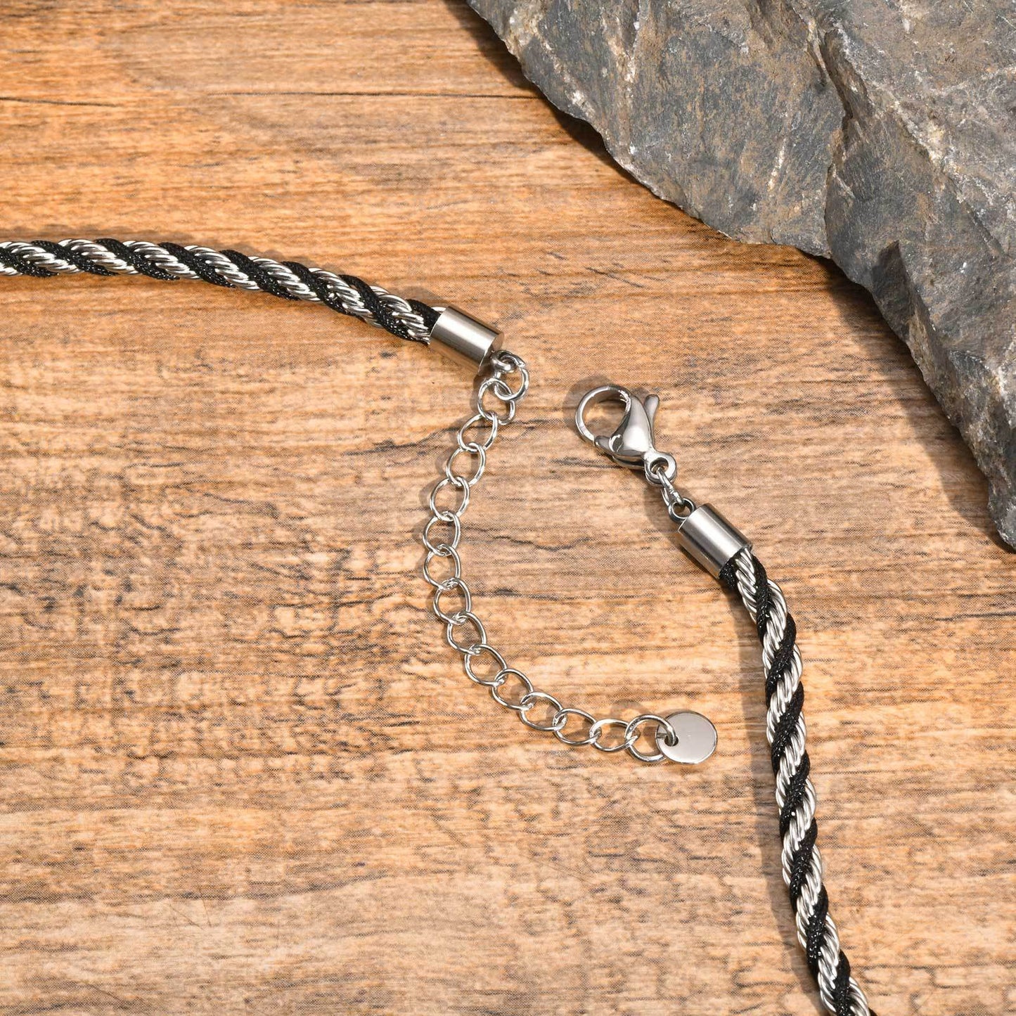 Stainless Steel Black Braided Rope Twist Bracelet Planderful