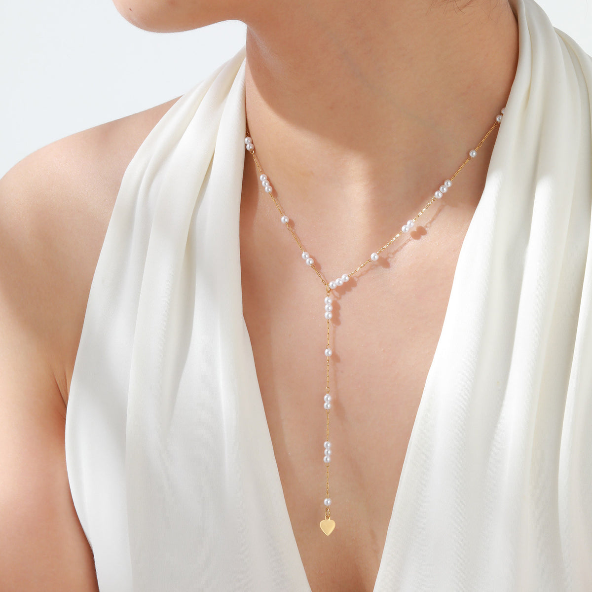 Stainless Steel Imitation Pearl Y-Shaped Gold Necklace Women's Europe & America