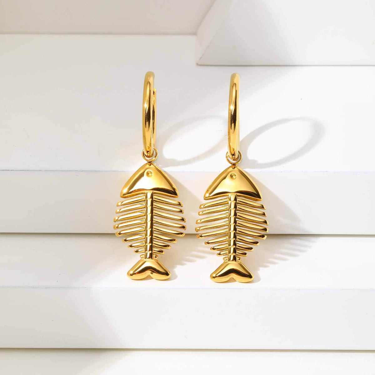 Gold-Tone Fish Skeleton Hoop Earrings
