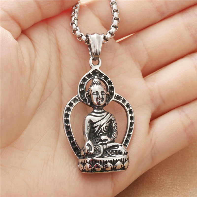 Titanium Steel Buddha Pendant Necklace for Men - Retro Punk Style Stainless Steel Jewelry