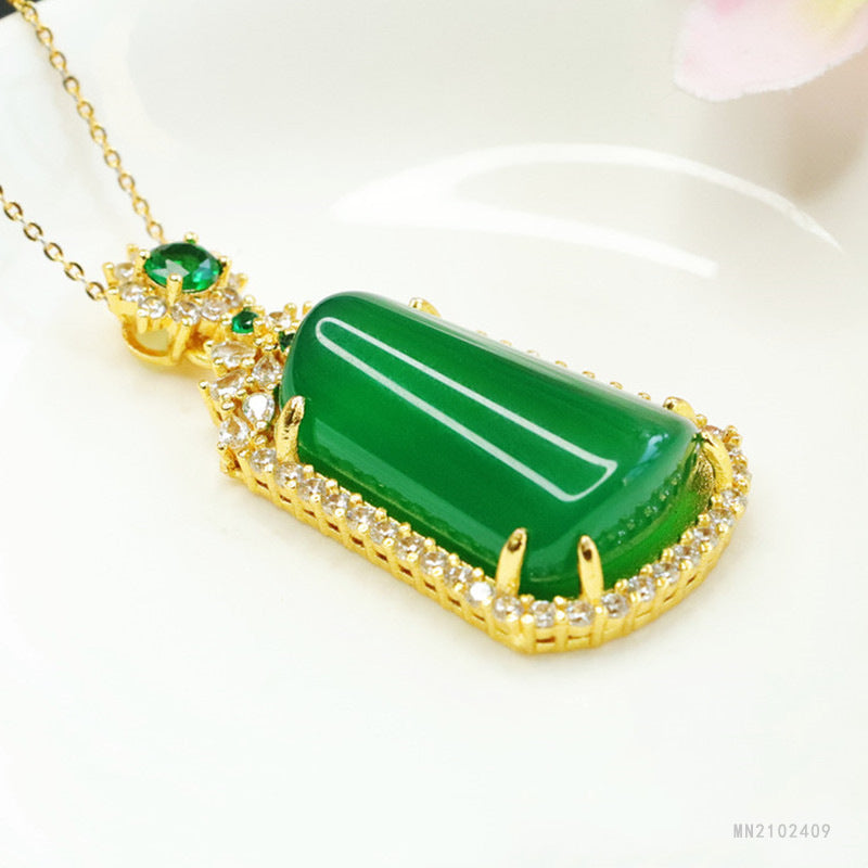 Green Chalcedony Trapezoid Peace Plaque Pendant — No Chain
