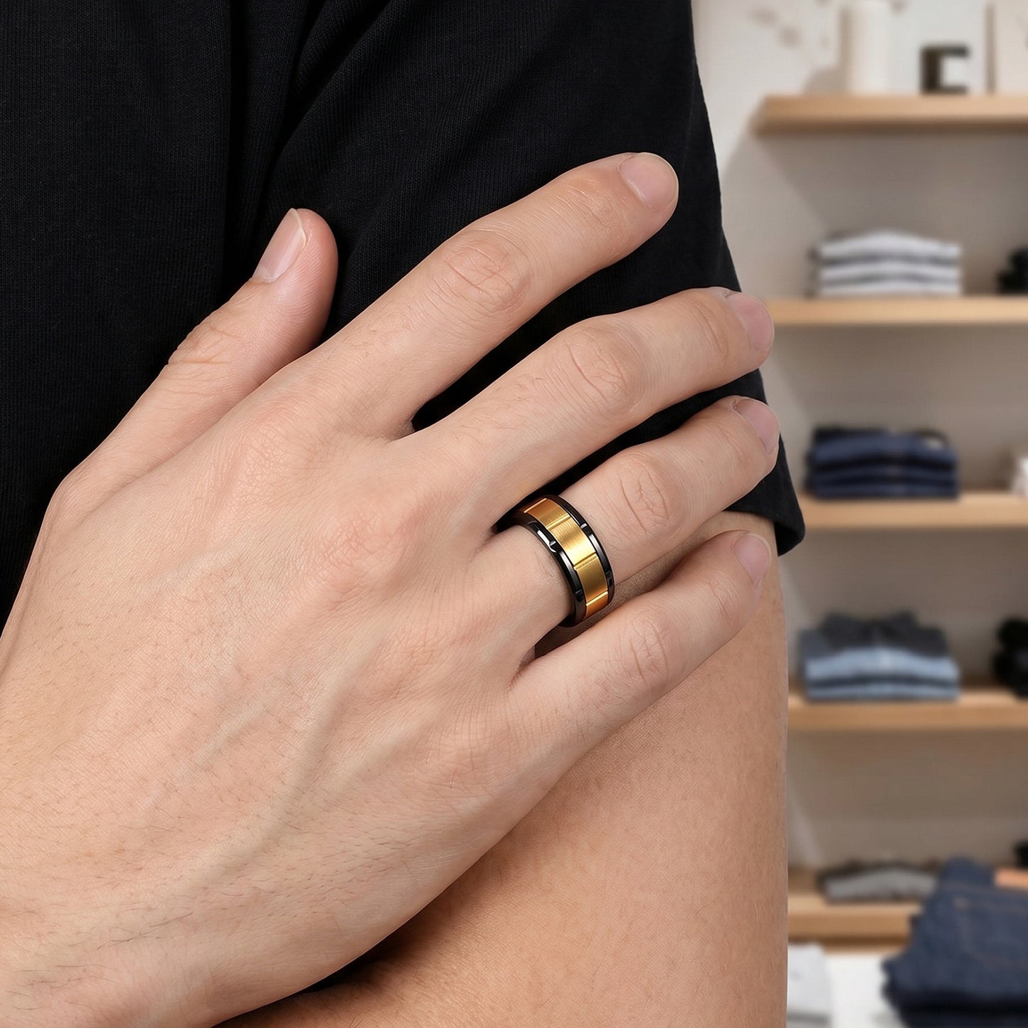Planderful Premium 8mm Rotating Ring Two Tone Splicing Stainless Steel For Men Unisex Statement Jewelry