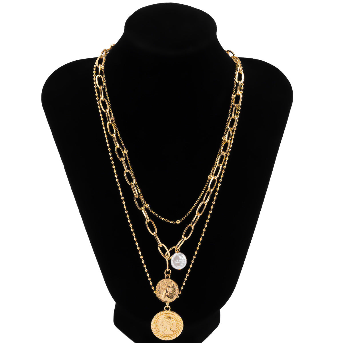 Planderful Vienna Verve Pearl Pendant Necklace For Women - Retro Multi-Layer Bead Chain, Statement Jewelry