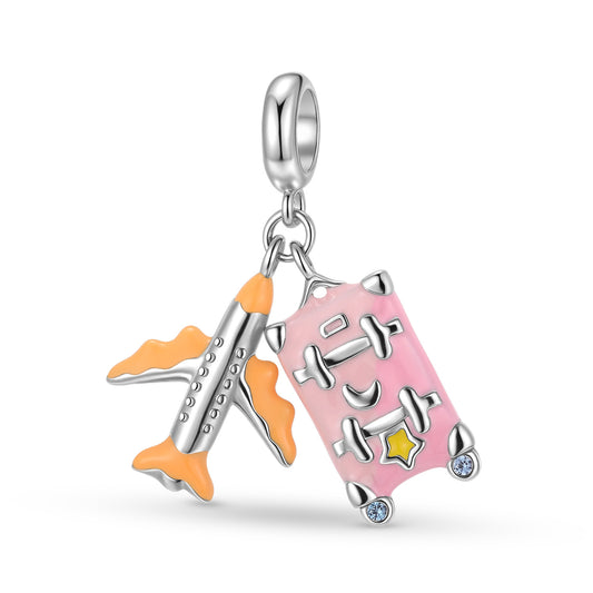 Planderful Jewelry Sterling Silver Pendant Travel Luggage Beaded Necklace For Everyday Wear