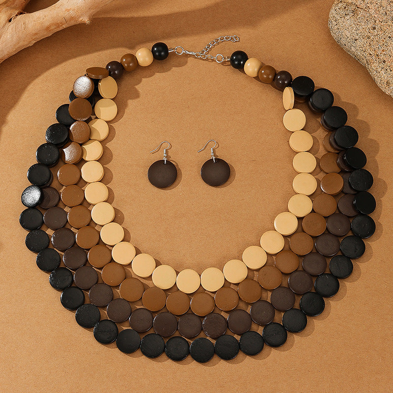 Planderful Savanna Rhythms Necklace Earrings Set – Unique Contrasting Color Design