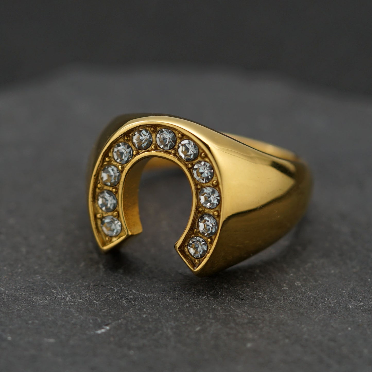 Planderful Gold Plated Stainless Steel Unisex Horseshoe Ring With Protection Symbol Everyday Genie Collection