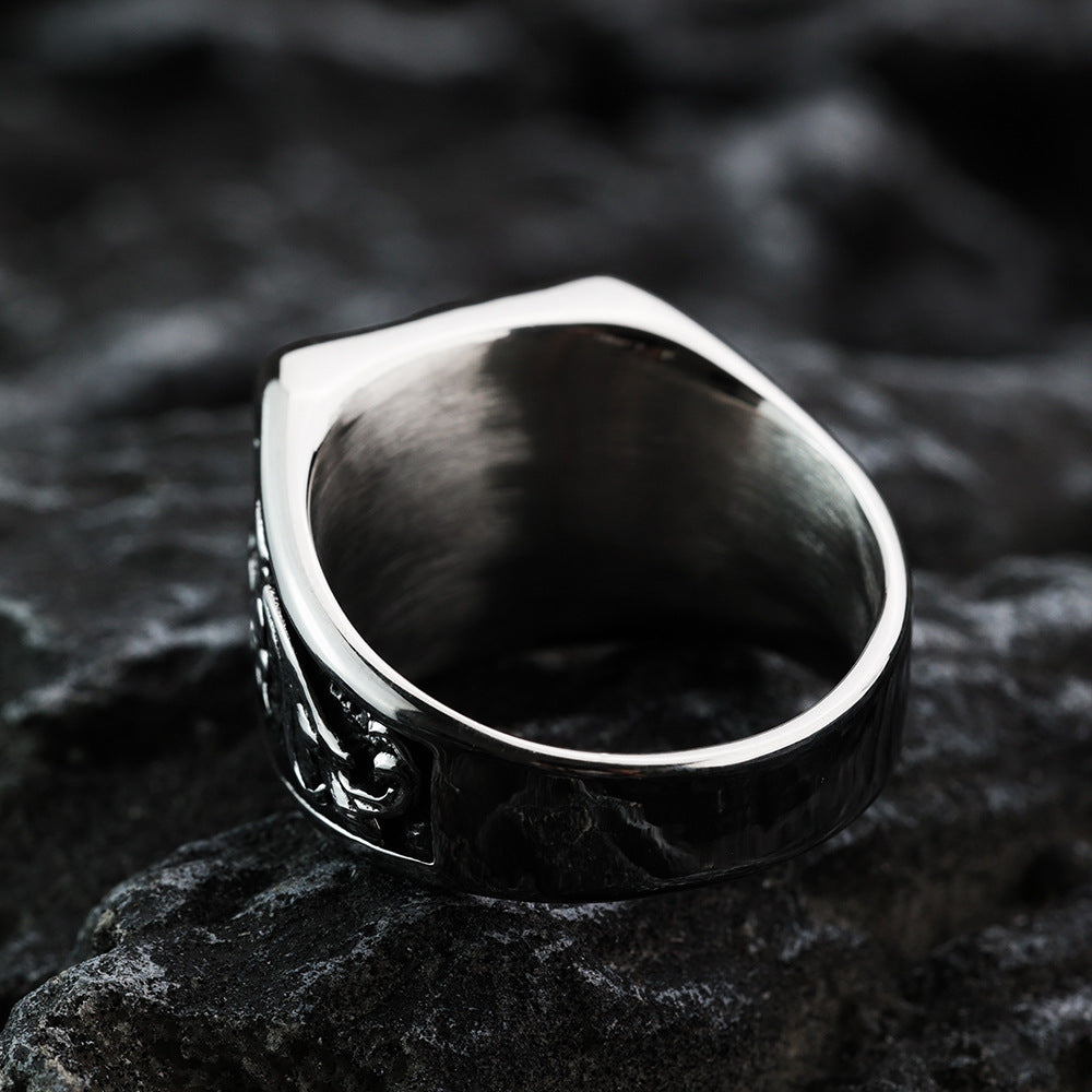 Planderful Skull Ring For Men Titanium Steel Retro Punk Style Bold Nonconformist Jewelry