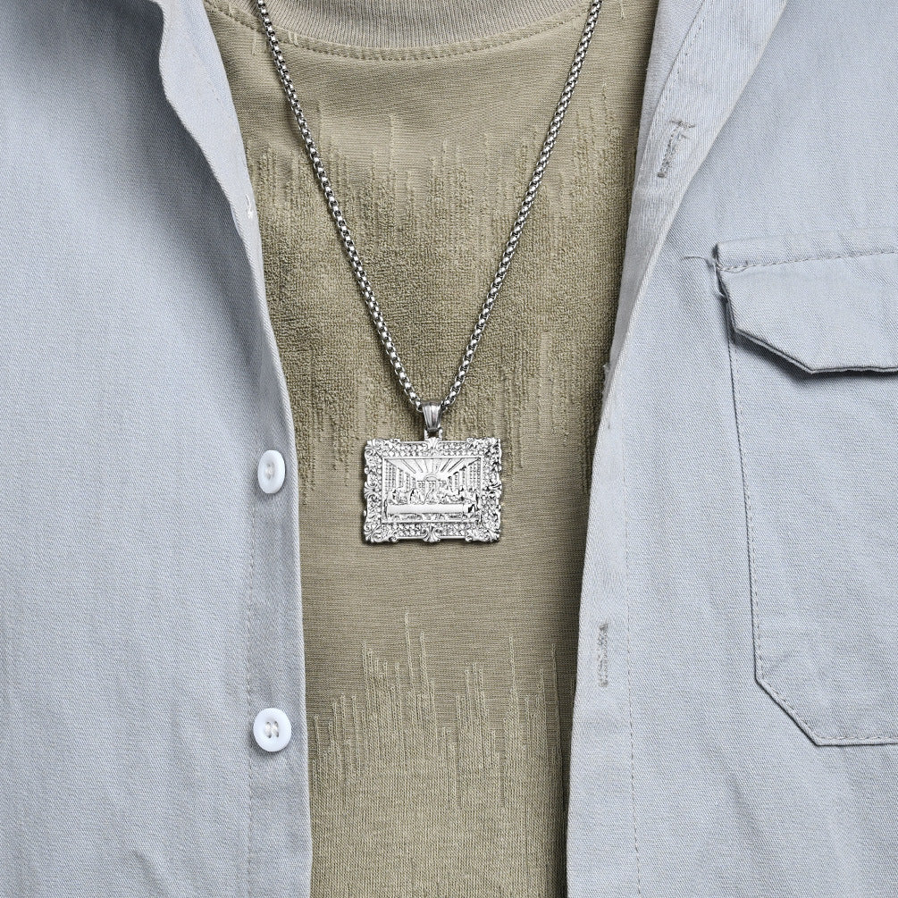 Planderful The Last Supper Necklace Titanium Steel Pendant With Zircon For Hip Hop Trendsetters