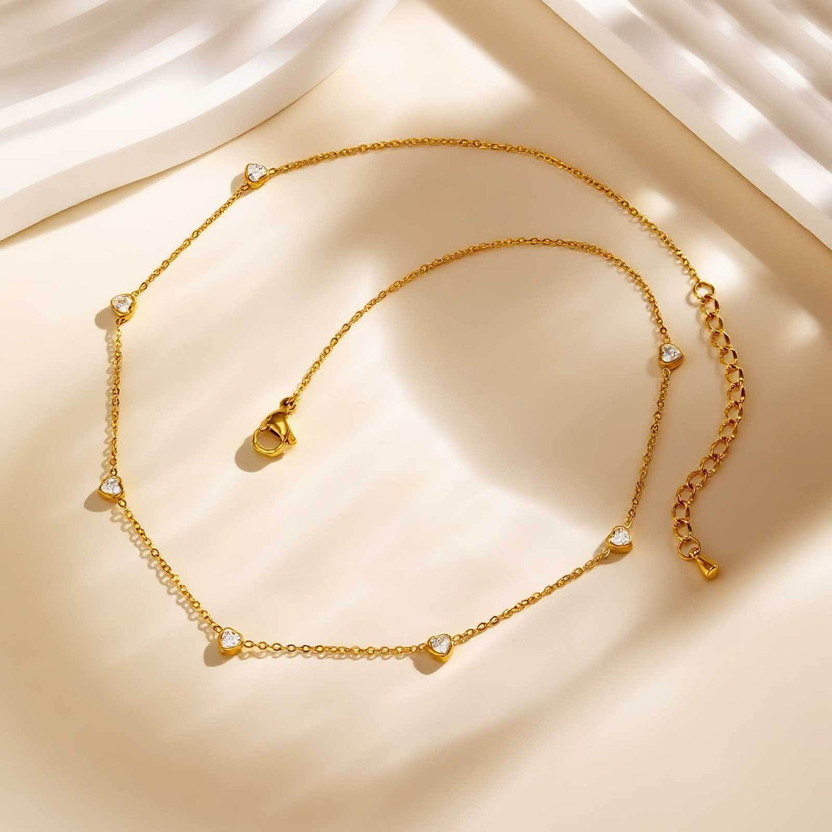 Stainless Steel Heart-Shaped White Zircon Flat Cross Chain Cold Wind Necklace Gold