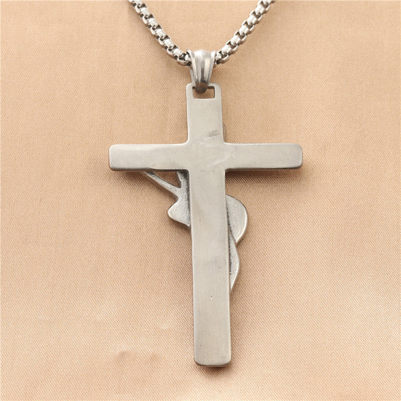 Personalized Punk Titanium Steel Cross Pendant Necklace for Men - Retro Trendy Design
