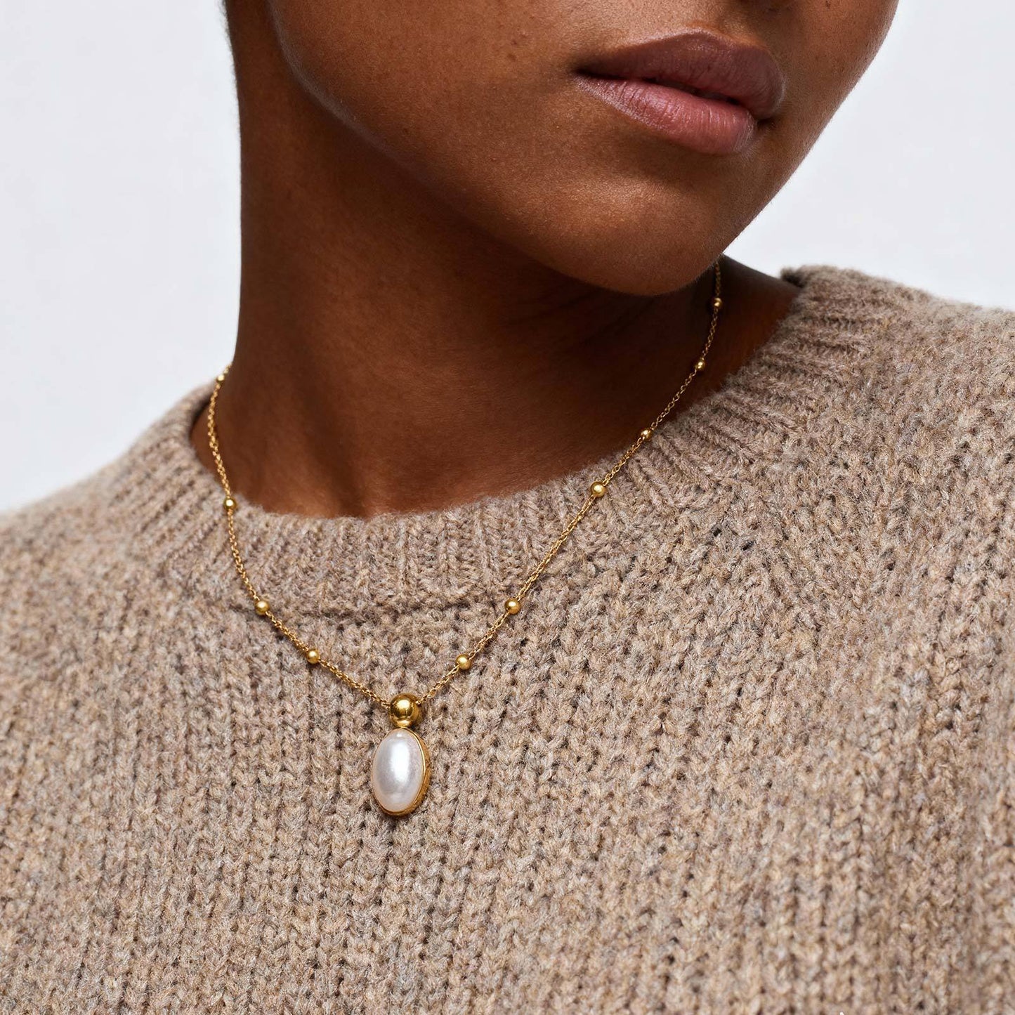 Stainless Steel Flat Cross Chain Pearl Spacer Copper Material Heart Flower Double Necklace