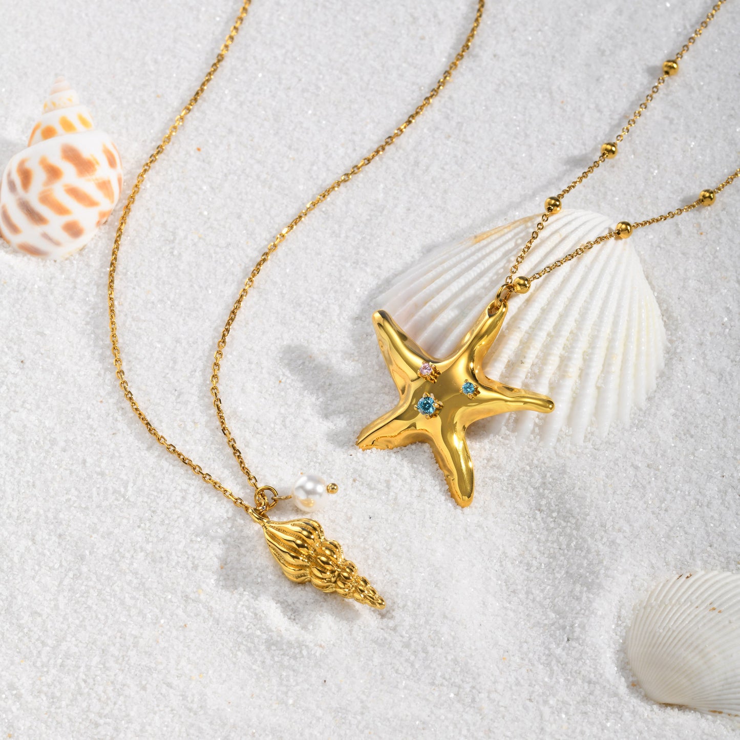 Seaside Vacation Wind Collarbone Chain Stainless Steel Ceramic Starfish Shallow Lake Blue Necklace