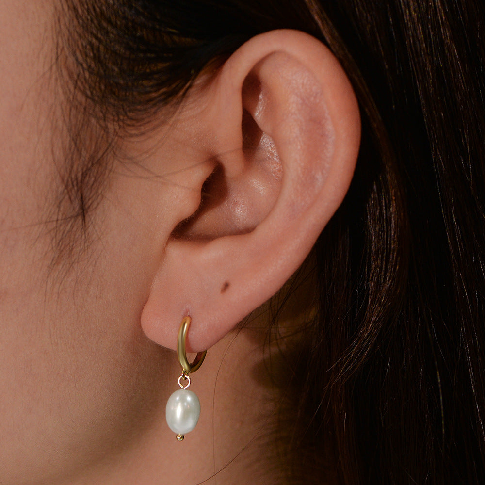 Planderful Pearl Pendant Earrings S925 Sterling Silver For Women Natural Pearl Retro Chic