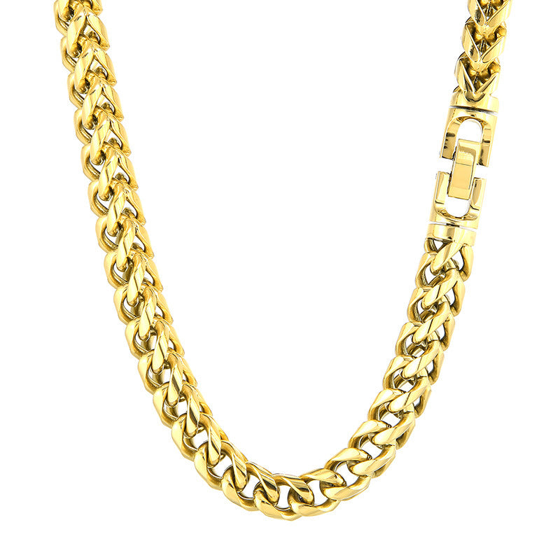 Hip-Hop Cool Round Grinding Three-Dimensional Necklace, Vacuum Electroplated Keel Chain Titanium Steel Men's