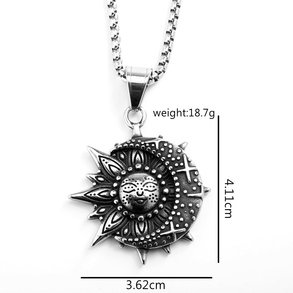 Punk Cross Sun Stainless Steel Pendant Necklace
