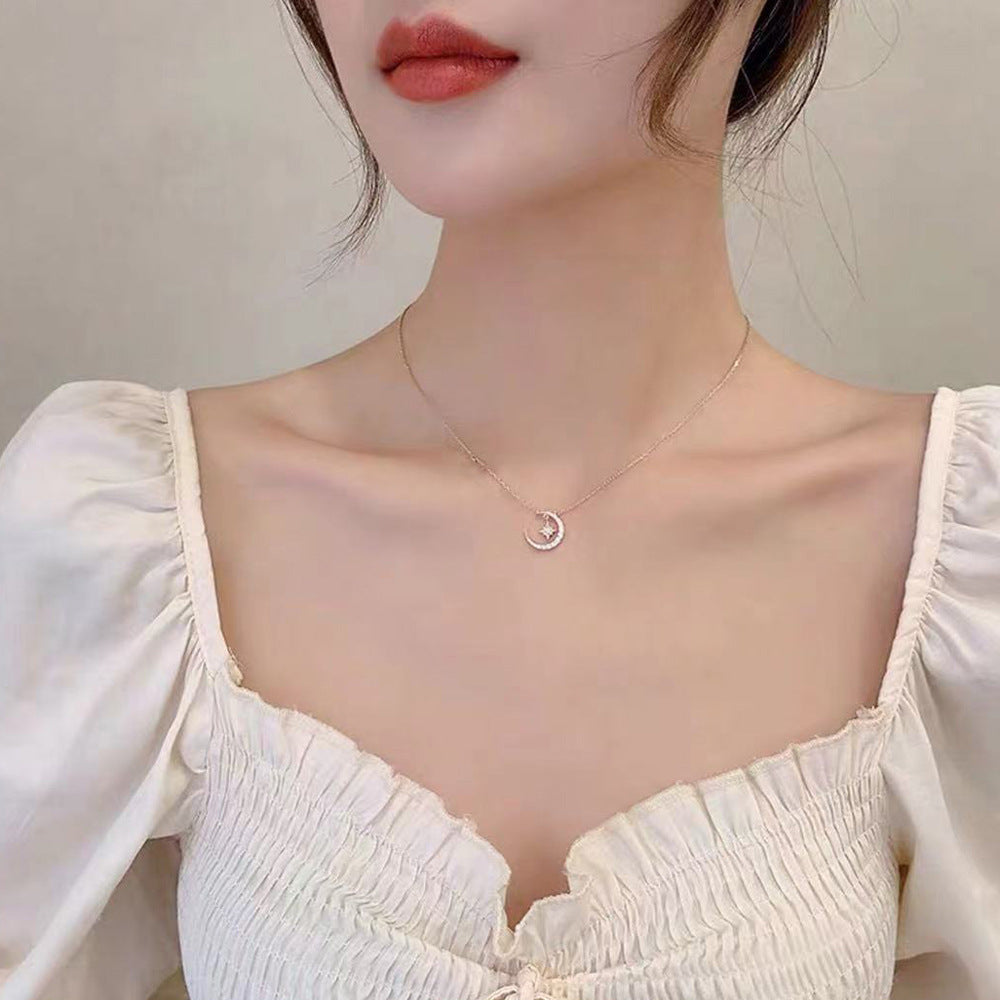 New Star and Moon Necklace Women's High-End 925 Jewelry