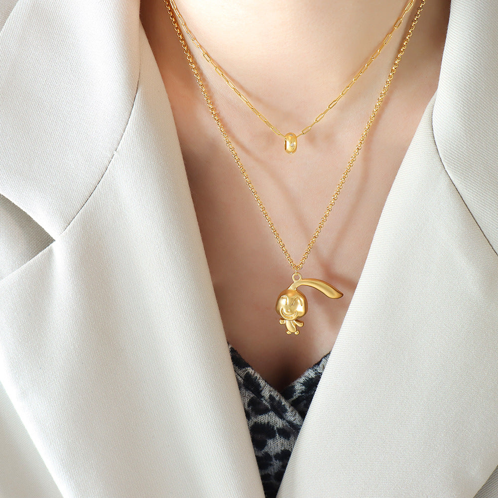 Rabbit Pendant Necklace with Chinese Zodiac Symbol in Gold-Plated Titanium Steel