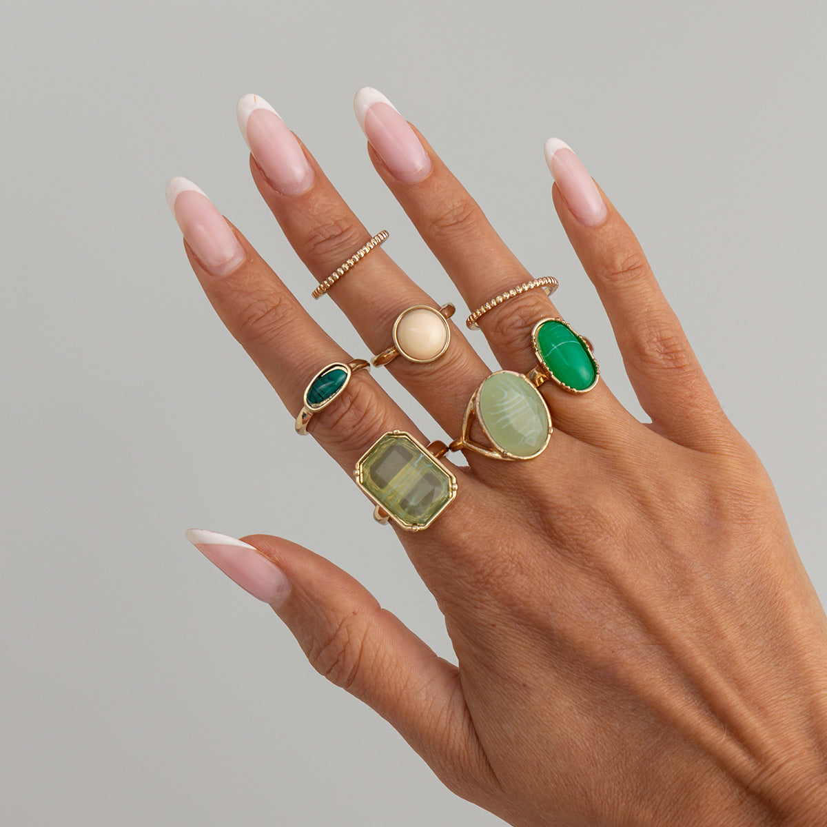 Planderful Vienna Verve Stacked Resin Ring Green Stone Retro Geometric Vintage Statement Jewelry For Fashion Lovers