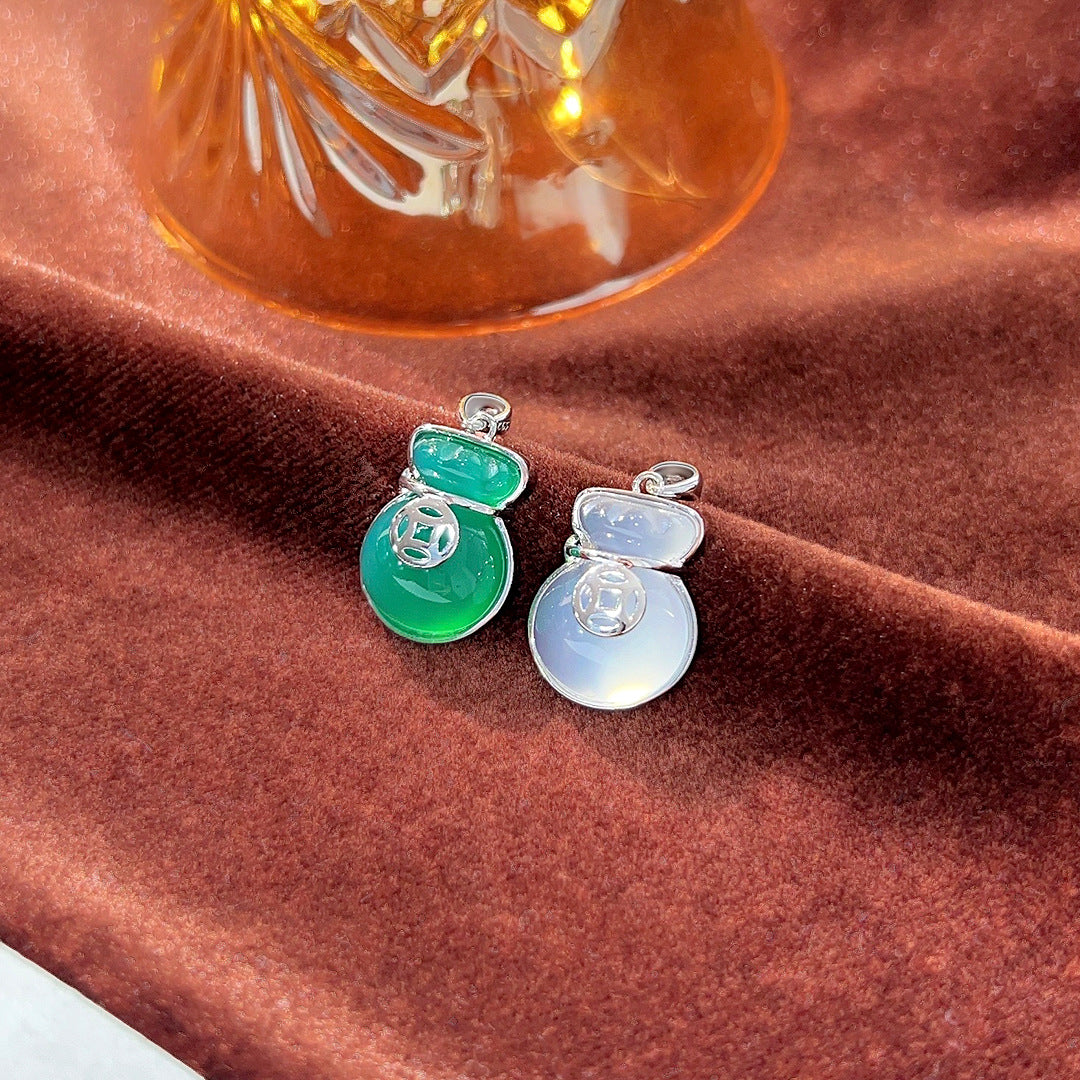 S925 Sterling Silver Chalcedony Lucky Bag Necklace Gift