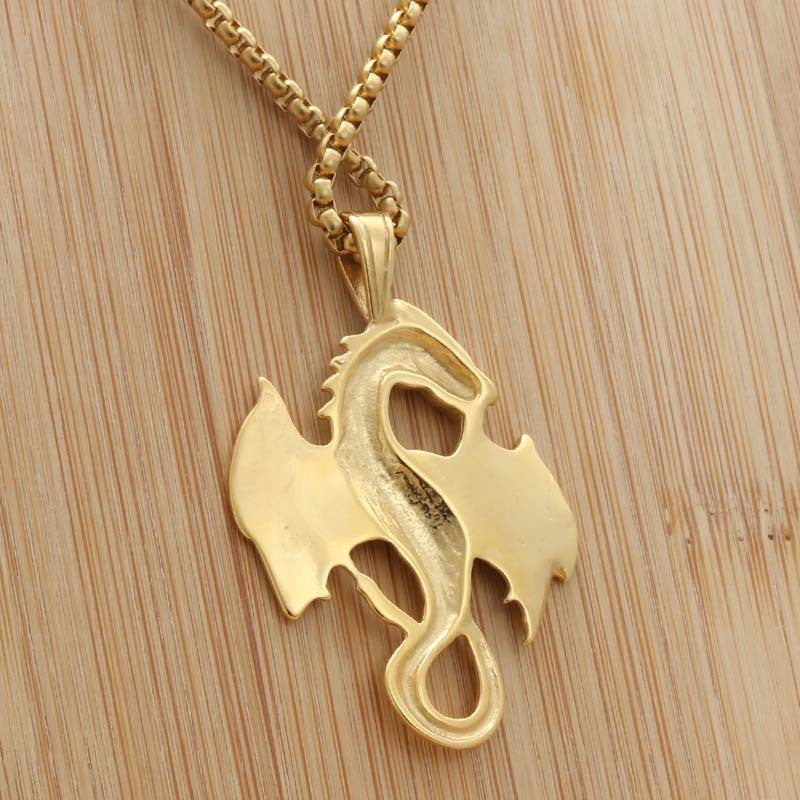 Punk Dragon Pendant Necklace - Retro Titanium Steel Fire-Breathing Design for Men