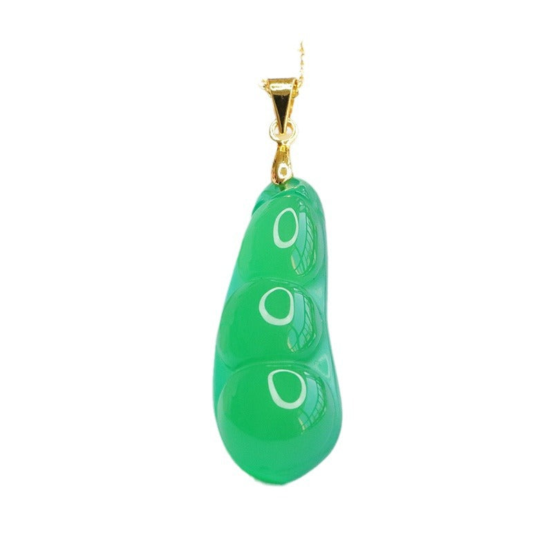 Golden Necklace with Natural Green Chalcedony Pendant