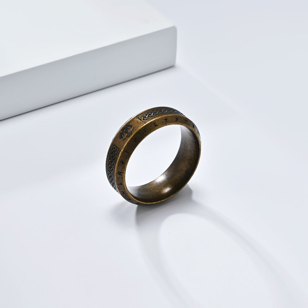 Planderful Titanium Steel Ring For Men Tree Of Life Nordic Celtic Viking Text Durable Retro Jewelry