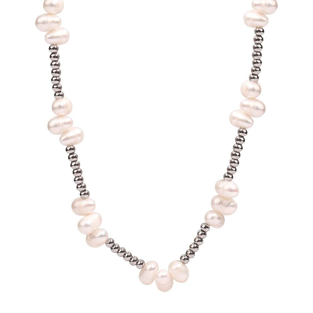 Baroque Freshwater Pearl Handmade Beaded Necklace - Elegant Titanium Steel Jewelry