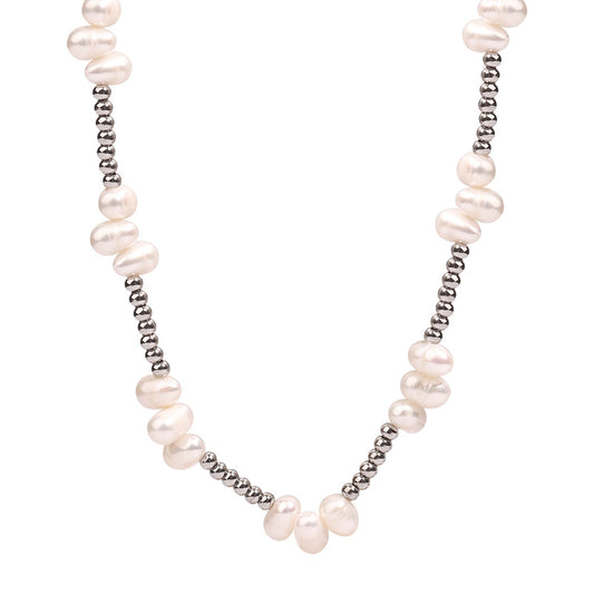 Baroque Freshwater Pearl Handmade Beaded Necklace - Elegant Titanium Steel Jewelry