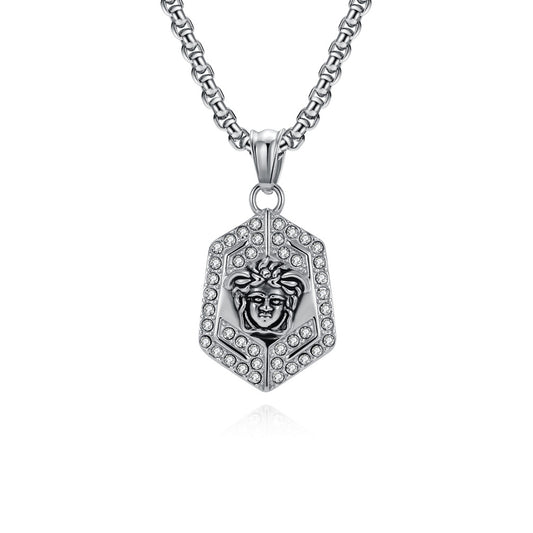 Medusa Necklace Titanium Steel Pendant Planderful For Men Full Zircon Luxury Jewelry