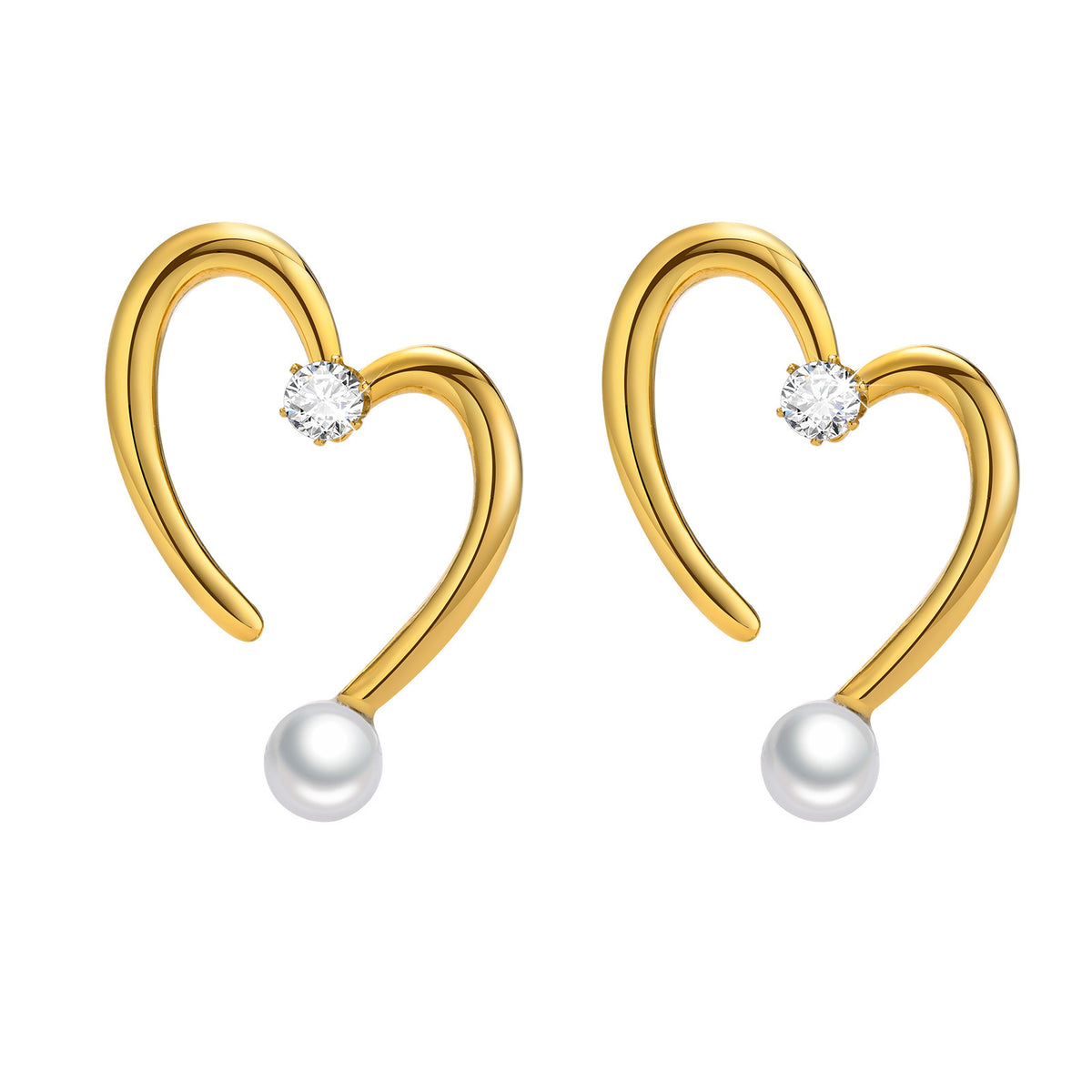 Stainless Steel Zircon Pearl Heart Earrings