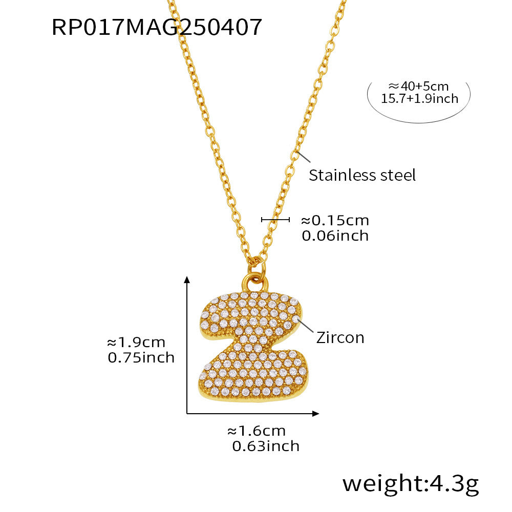 Planderful 26 Letter Zircon Necklace Gold Plated Hip Hop