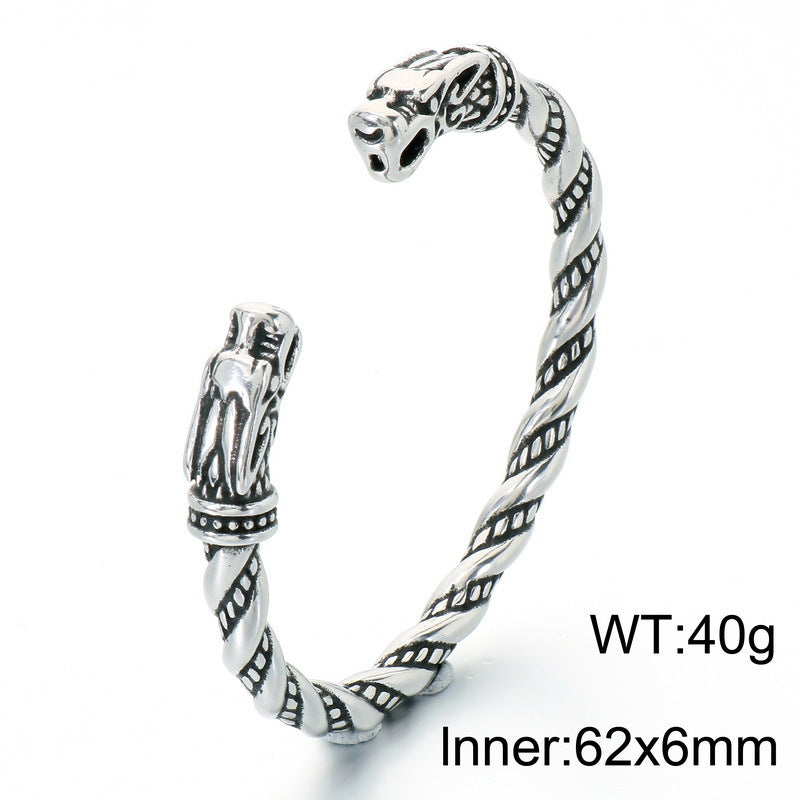 Nordic Viking Double-Headed Animal Head C-Shaped Open Bracelet Double-Headed Dragon