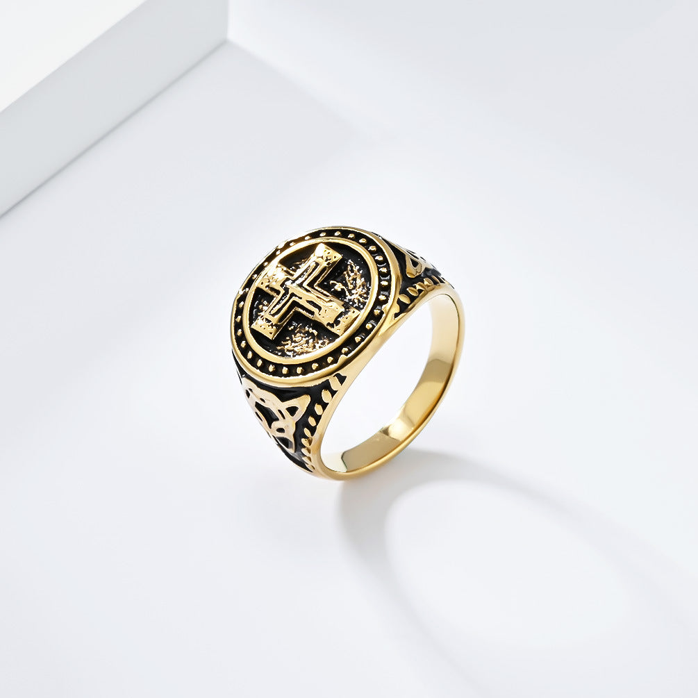 Planderful Titanium Cross Ring For Men Retro Punk Style Everyday Wear Hip Hop Jewelry